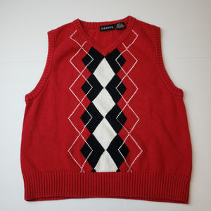 George Boys Argyle Sweater Vest V-Neck Size 7 Red